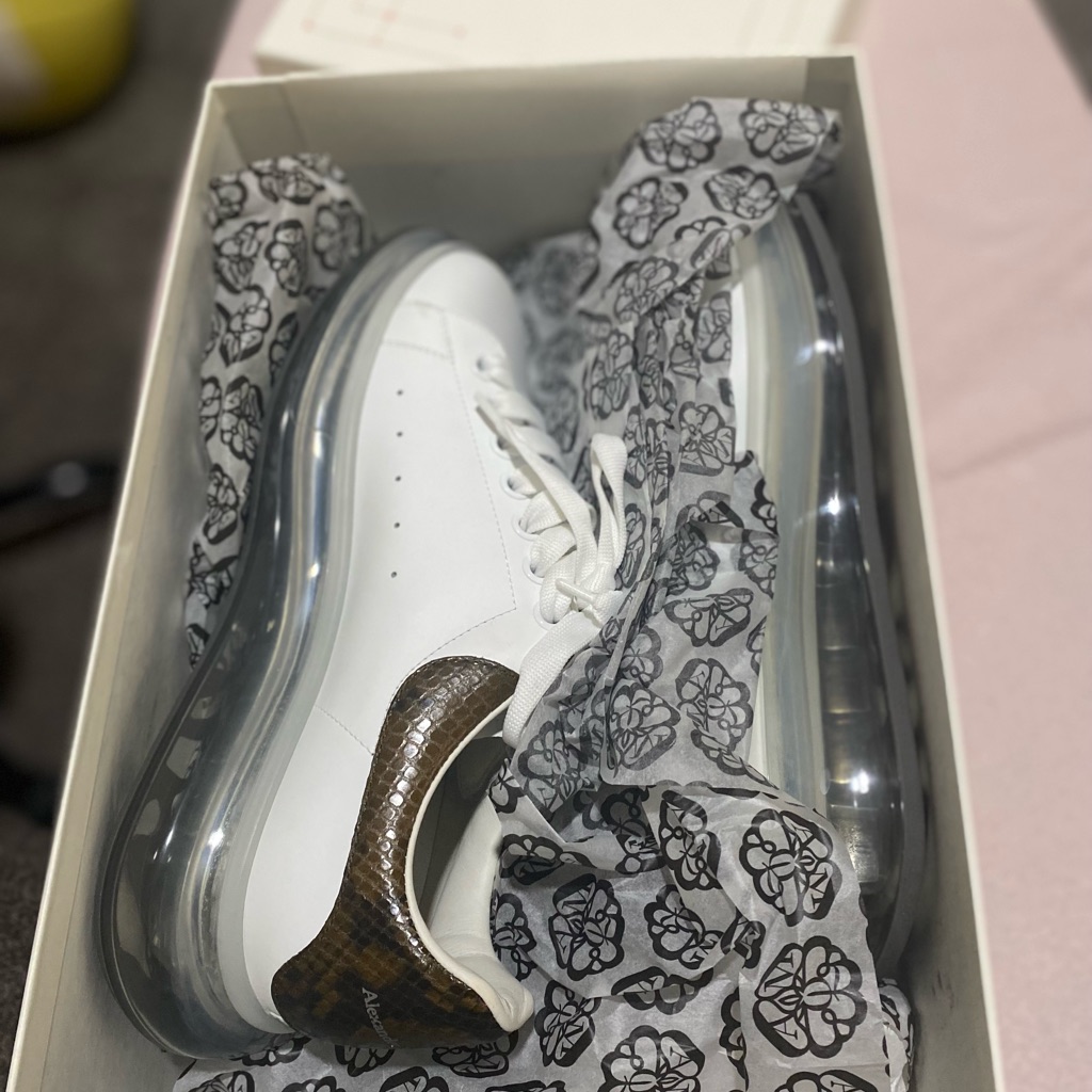 Sz 41 Women Alexander Mcqueen Oversized Transparent Sneaker With Brown Snakeskin
